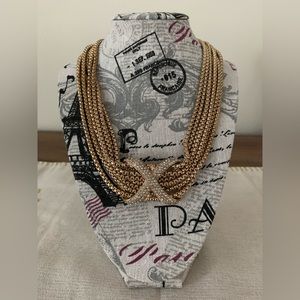 Banana Republic Statement Necklace Gold Chains Center Crossover Magnetic Closure